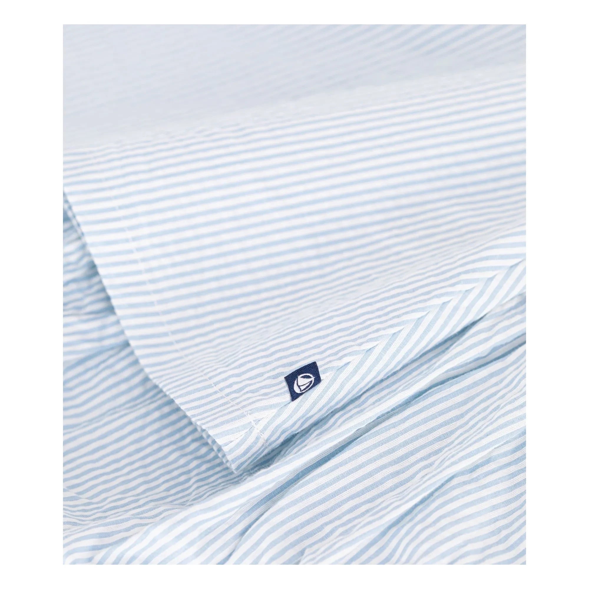 Petit Bateau – Gestreiftes Seersucker-Set mit Kragenkleid und Bloomer aus Bio-Baumwolle | Blau
