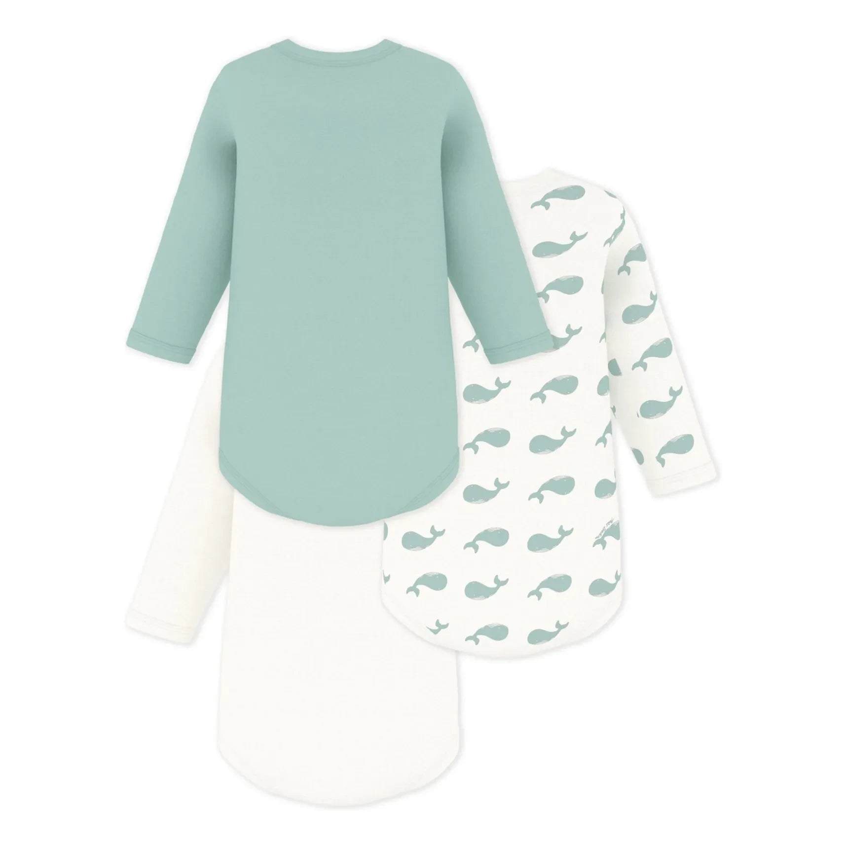 Petit Bateau – Schlafanzugset aus Bio-Baumwolle mit Walmotiv, 3-teilig | Weiß