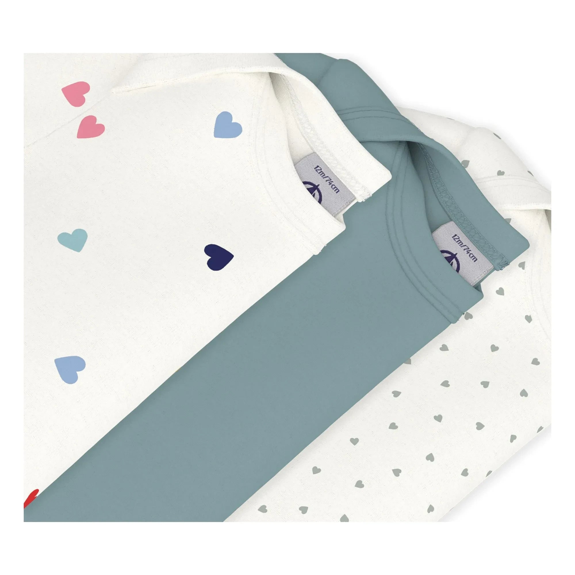 Petit Bateau - 3er-Set Bio-Baumwoll-Bodys mit Herz | Blau