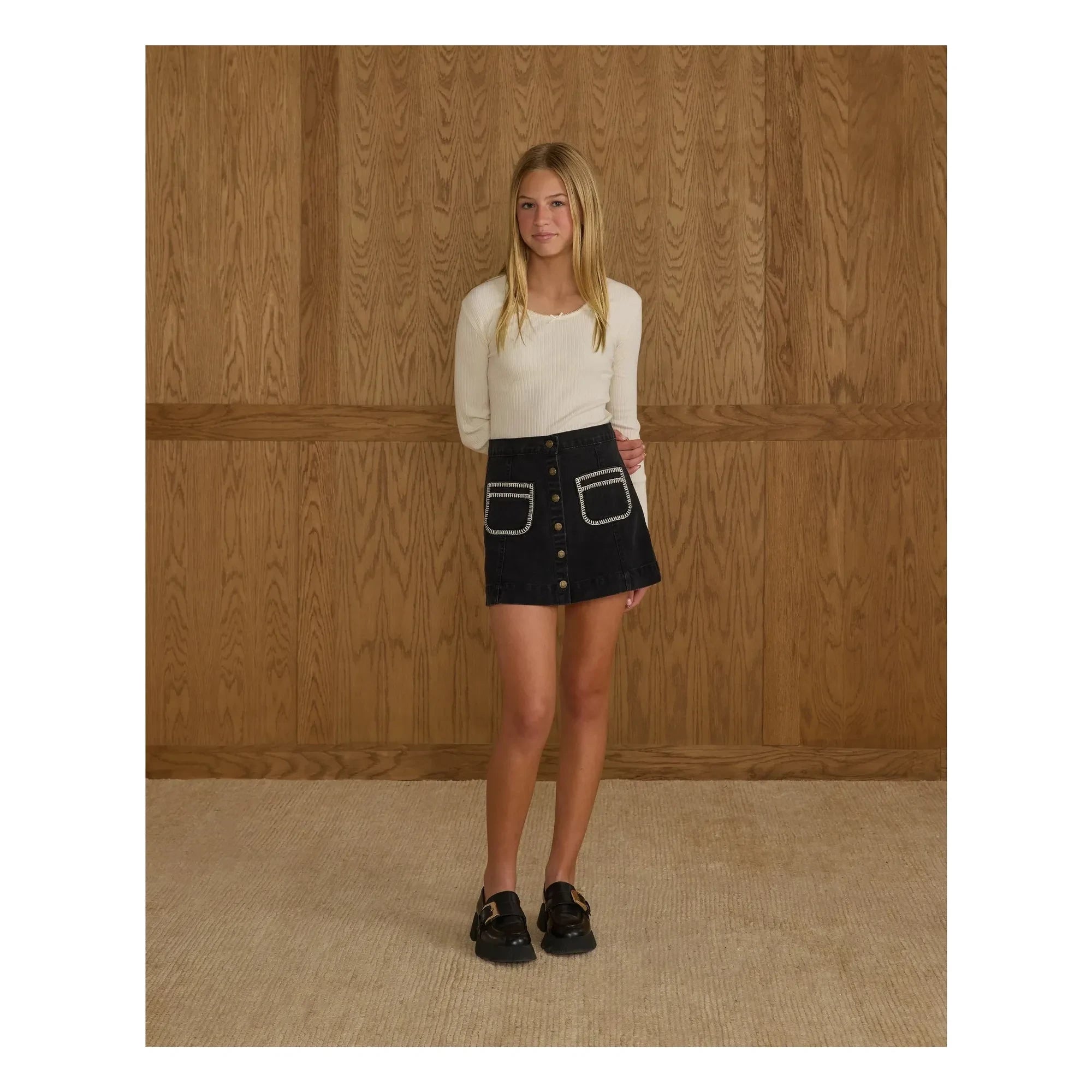 Rylee + Cru - Geripptes T-Shirt | Elfenbein