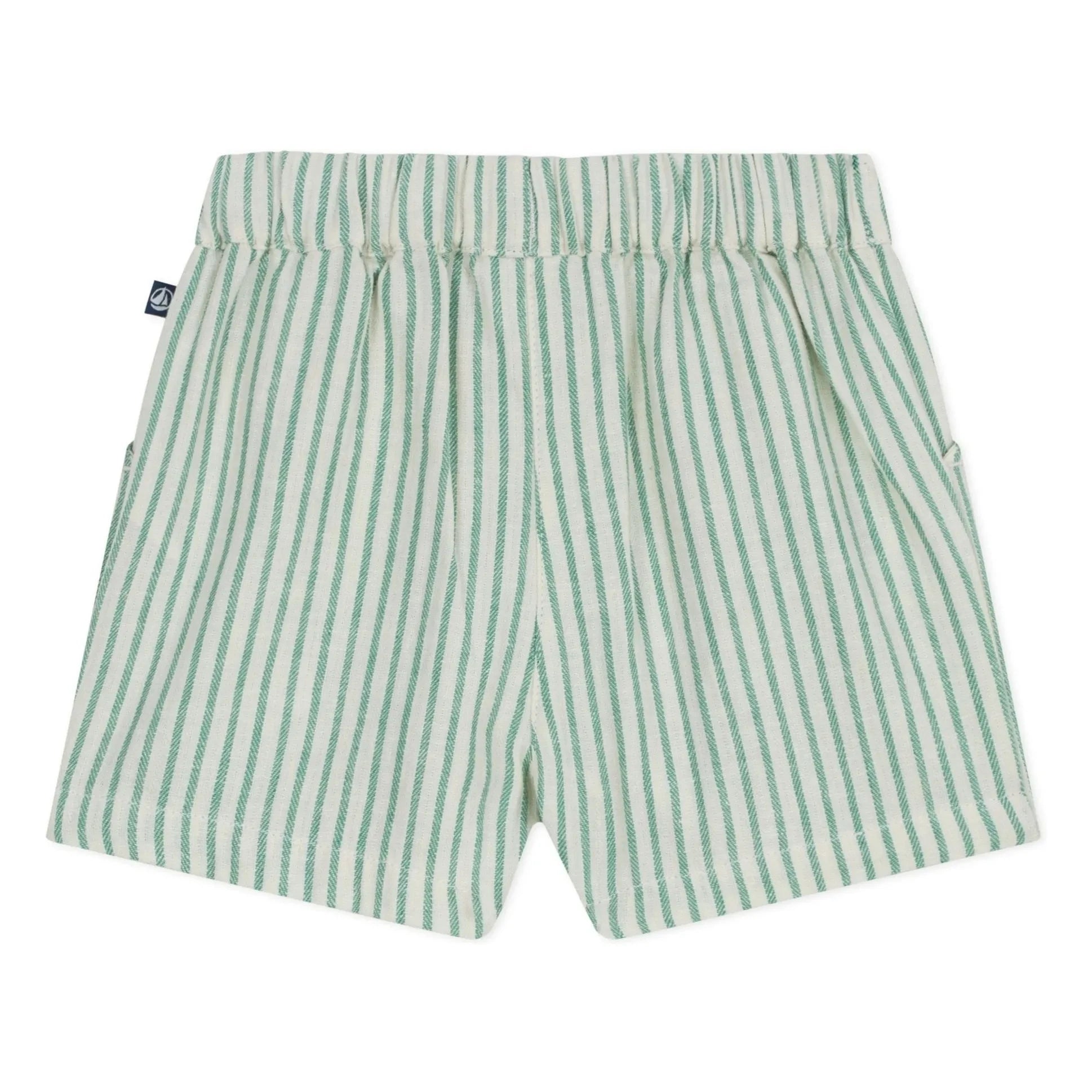 Petit Bateau - Çizgili Keten Şort | Yeşil