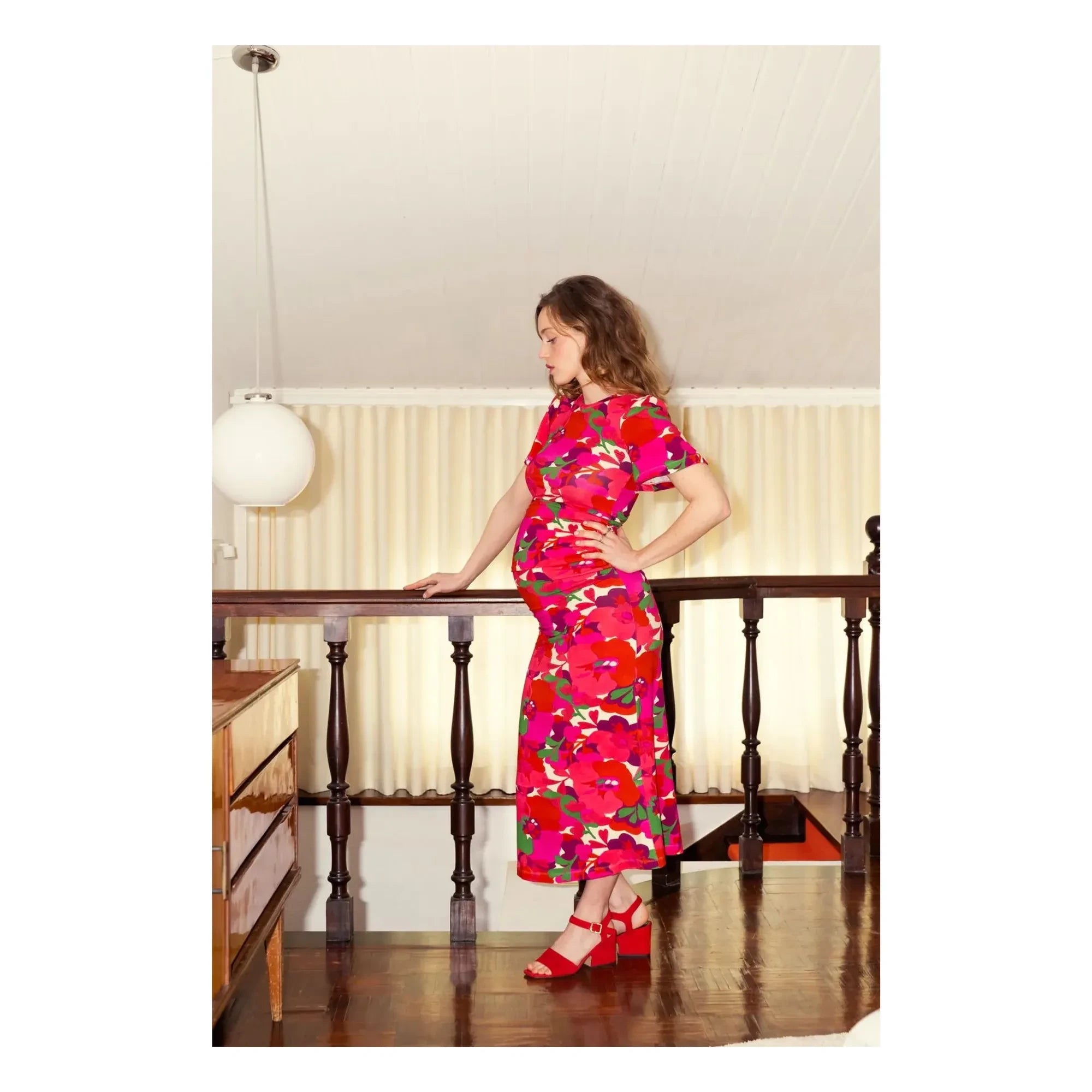 Paloma Collection - Theodora Pop Flower Hamile Elbisesi | Kırmızı