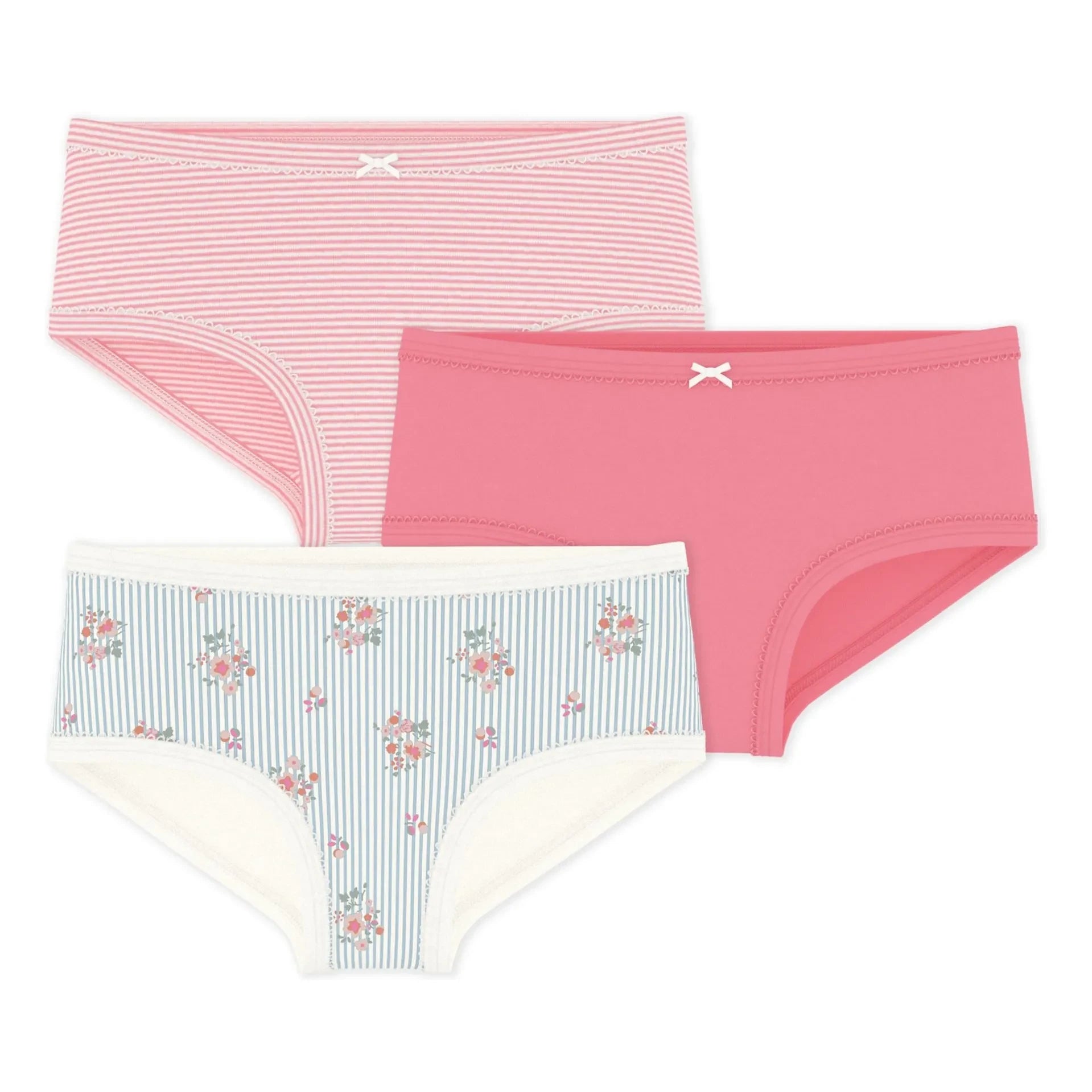 Petit Bateau - 3'lü Çiçek Desenli Yüksek Bel Slip Külot Seti | Mercan