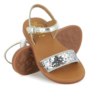 Pom d'Api - Plagette Spangensandalen mit Glitzer | Silber