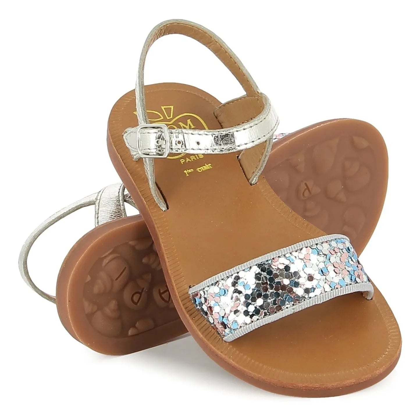 Pom d'Api - Plagette Spangensandalen mit Glitzer | Silber