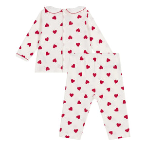 Petit Bateau - Collar Heart Organic Cotton Pajamas | White