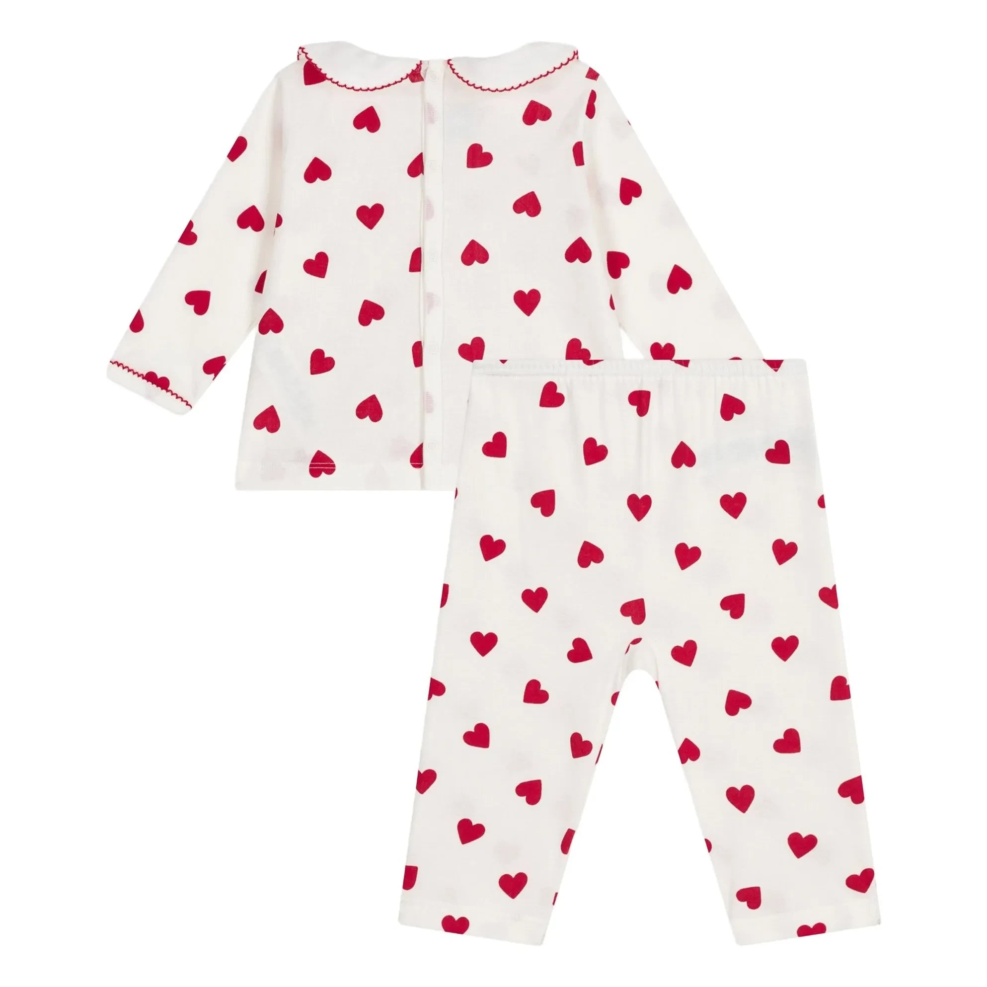 Petit Bateau - Collar Heart Organic Cotton Pajamas | White