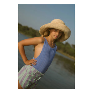 My First Cantê - Denim Pistachio Green Striped Shorts | Purple