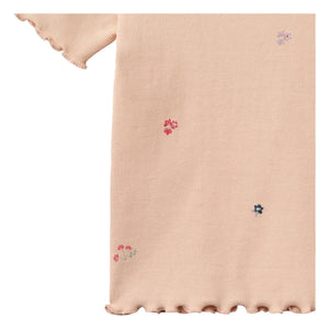 Wheat - Alicia Ribbed T-Shirt Organic Cotton Flowers | Peach