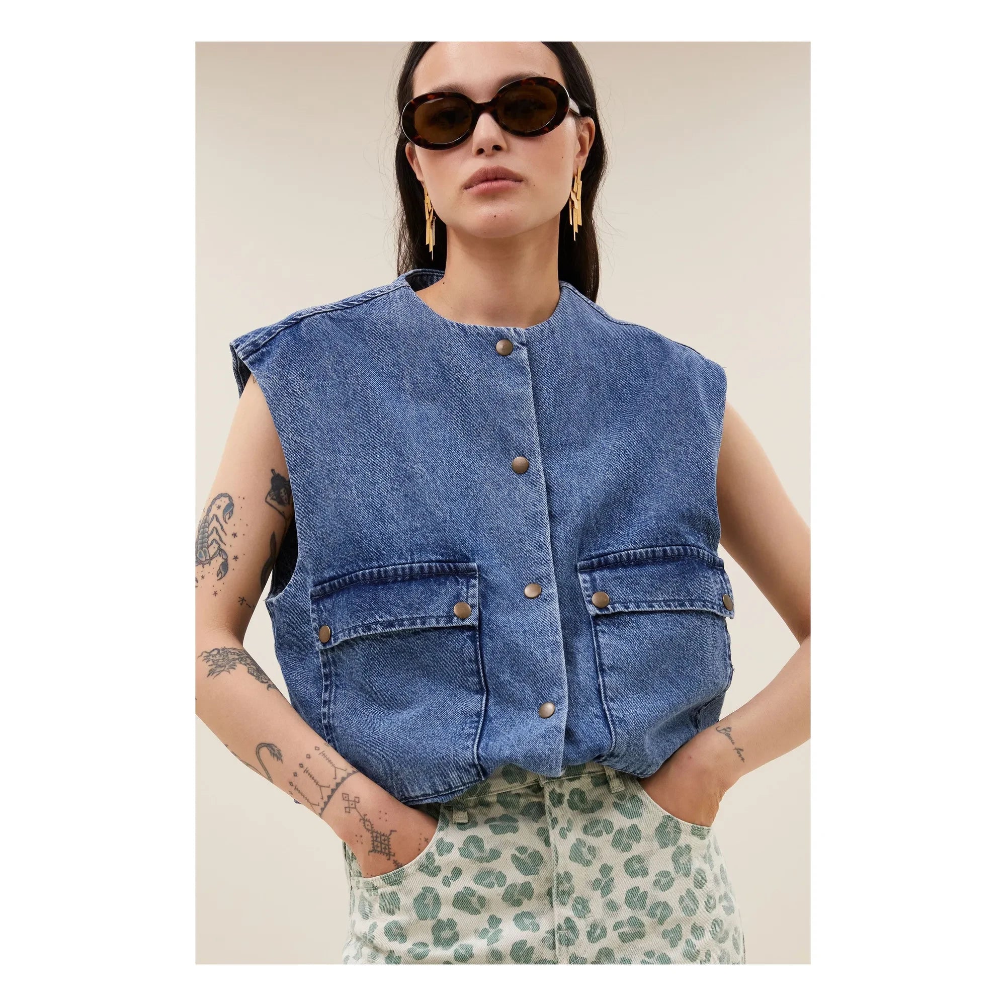 By Bar - Maggie Organik Pamuk Denim Kolsuz Ceket | Kot mavisi