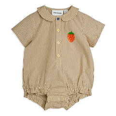 Mini Rodini - Çizgili organik pamuklu poplin tulum | Kahverengi