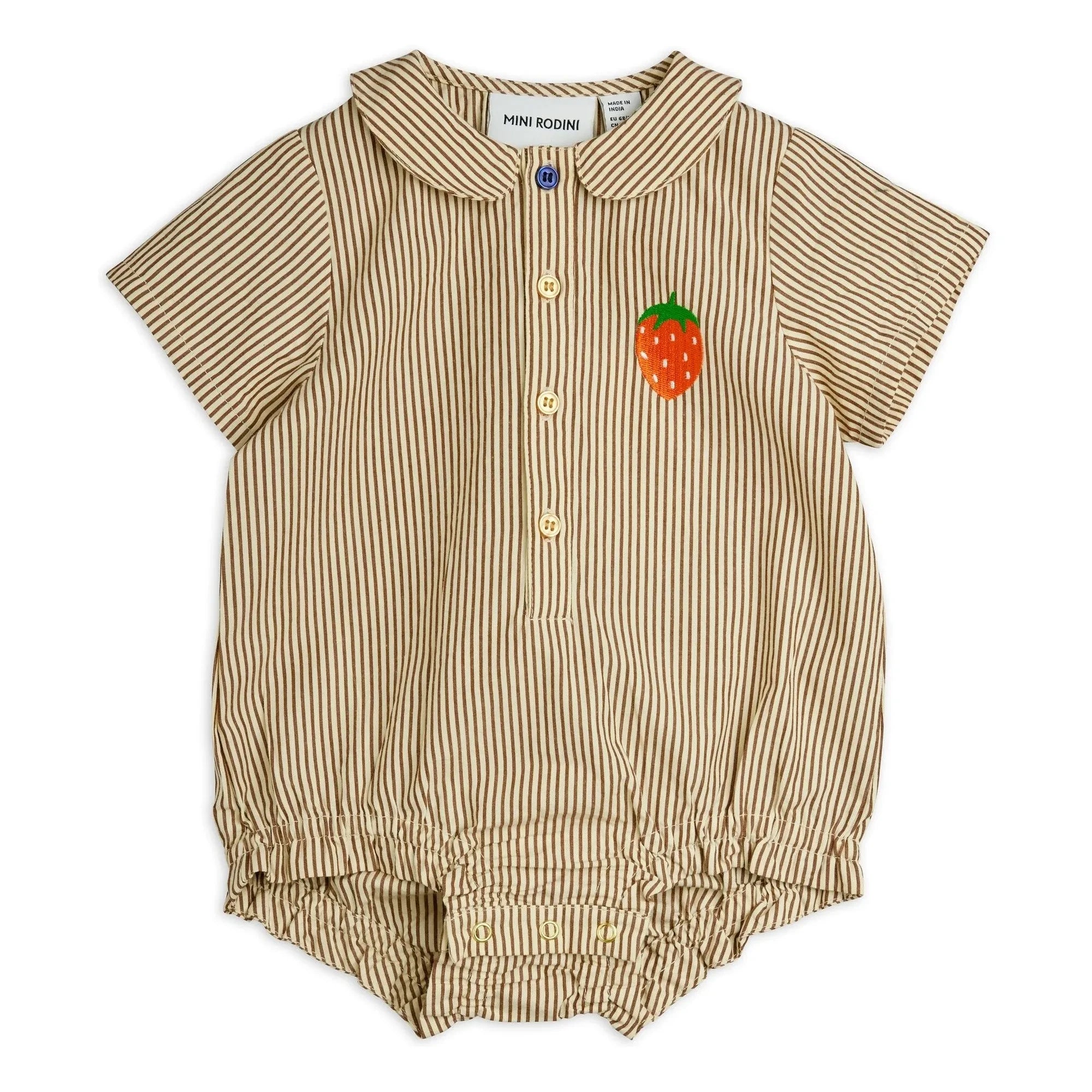 Mini Rodini - Çizgili organik pamuklu poplin tulum | Kahverengi