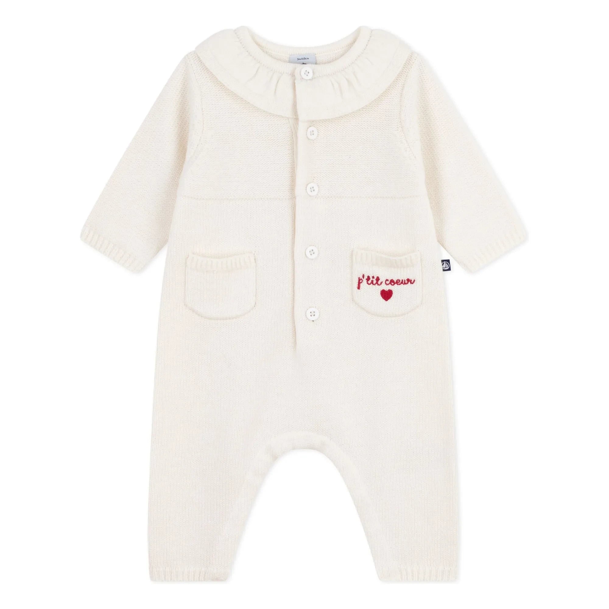 Petit Bateau - P'tit Cœur Feinstrick-Strampler | Ecru