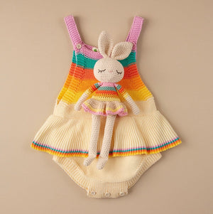 Bonnie Ballerina Bunny Crochet Toy- Pink rainbow