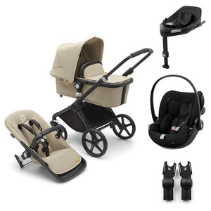 Bugaboo Fox Cub + Cloud G Travel System-Travel Systems-Desert Beige-With Base | Natural Baby Shower