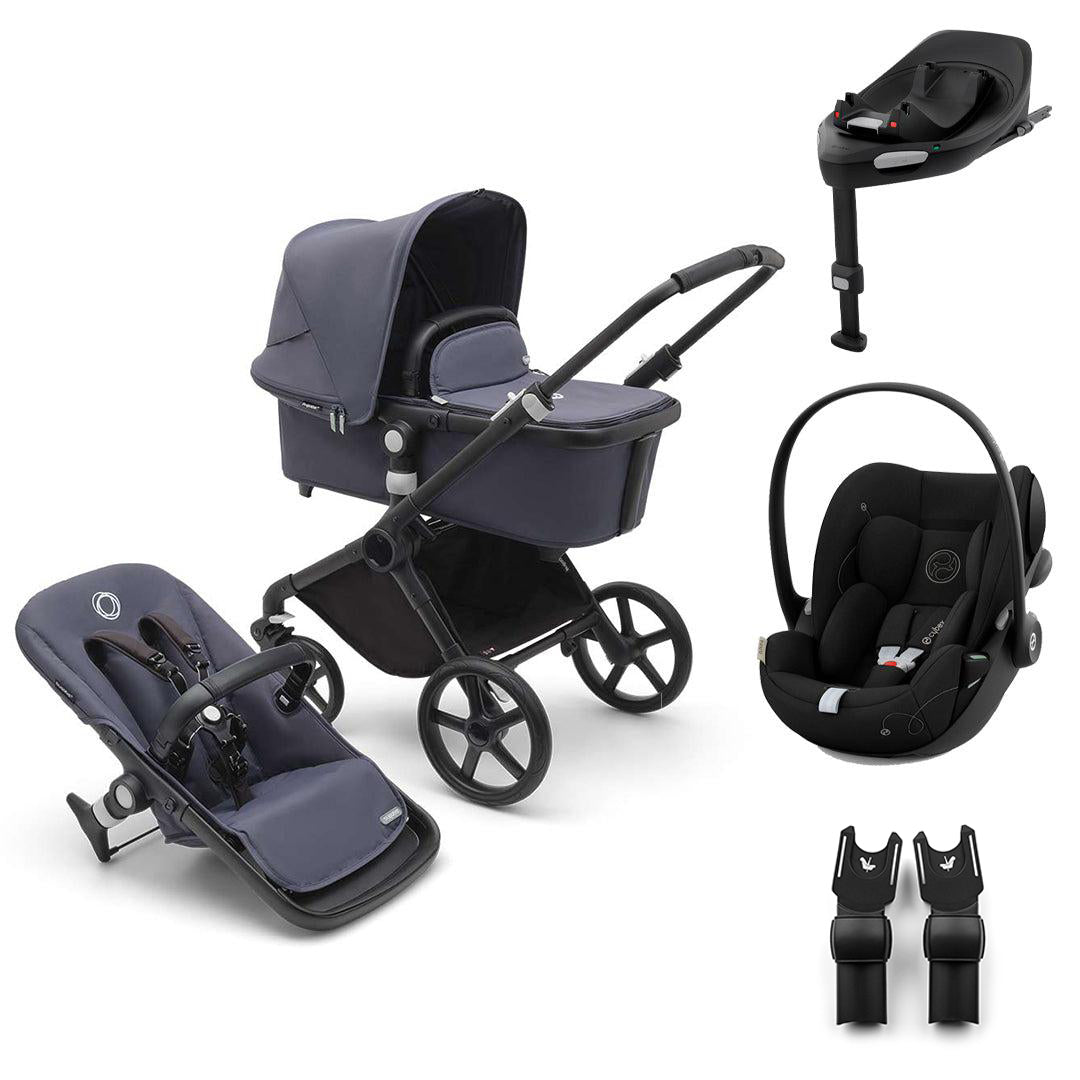 Bugaboo Fox Cub + Cloud G Travel System-Travel Systems-Stormy Blue-With Base | Natural Baby Shower
