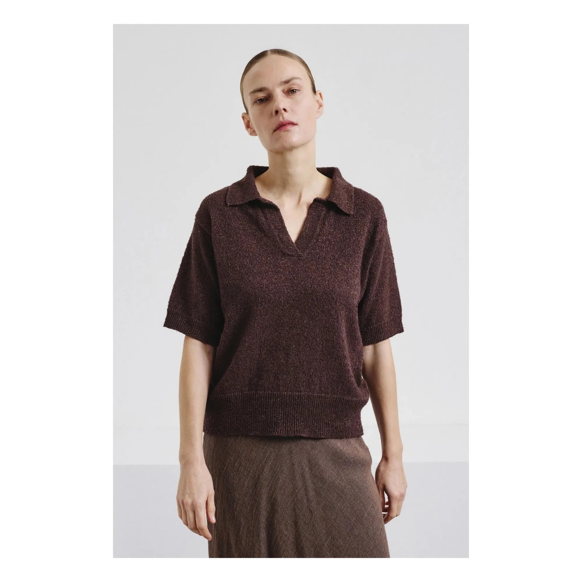 Pomandère - Polo-Pullover aus Baumwolle und Leinen | Dunkelbraun