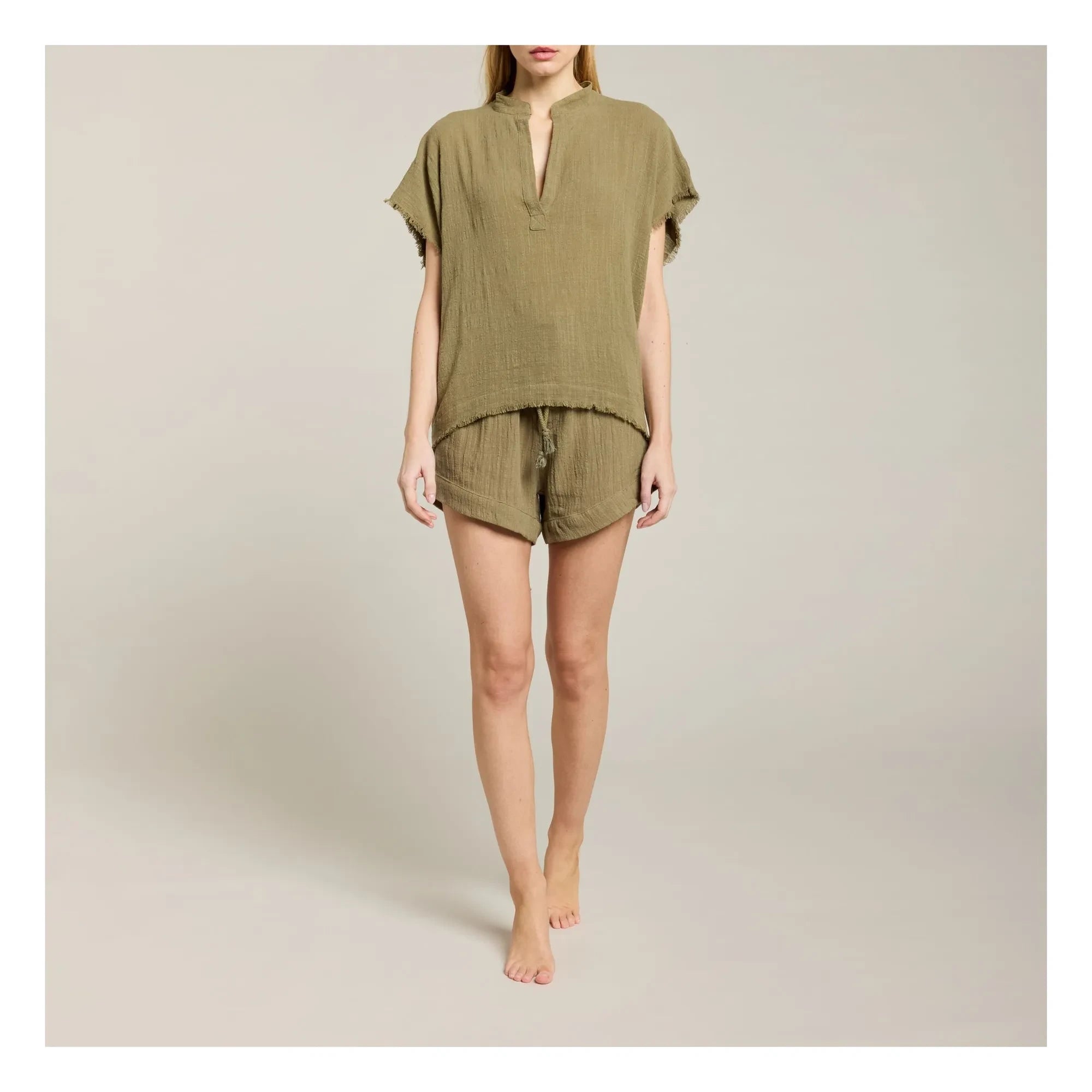 Maison Saint Julien - Calvi Cotton Gingham Shorts | Khaki
