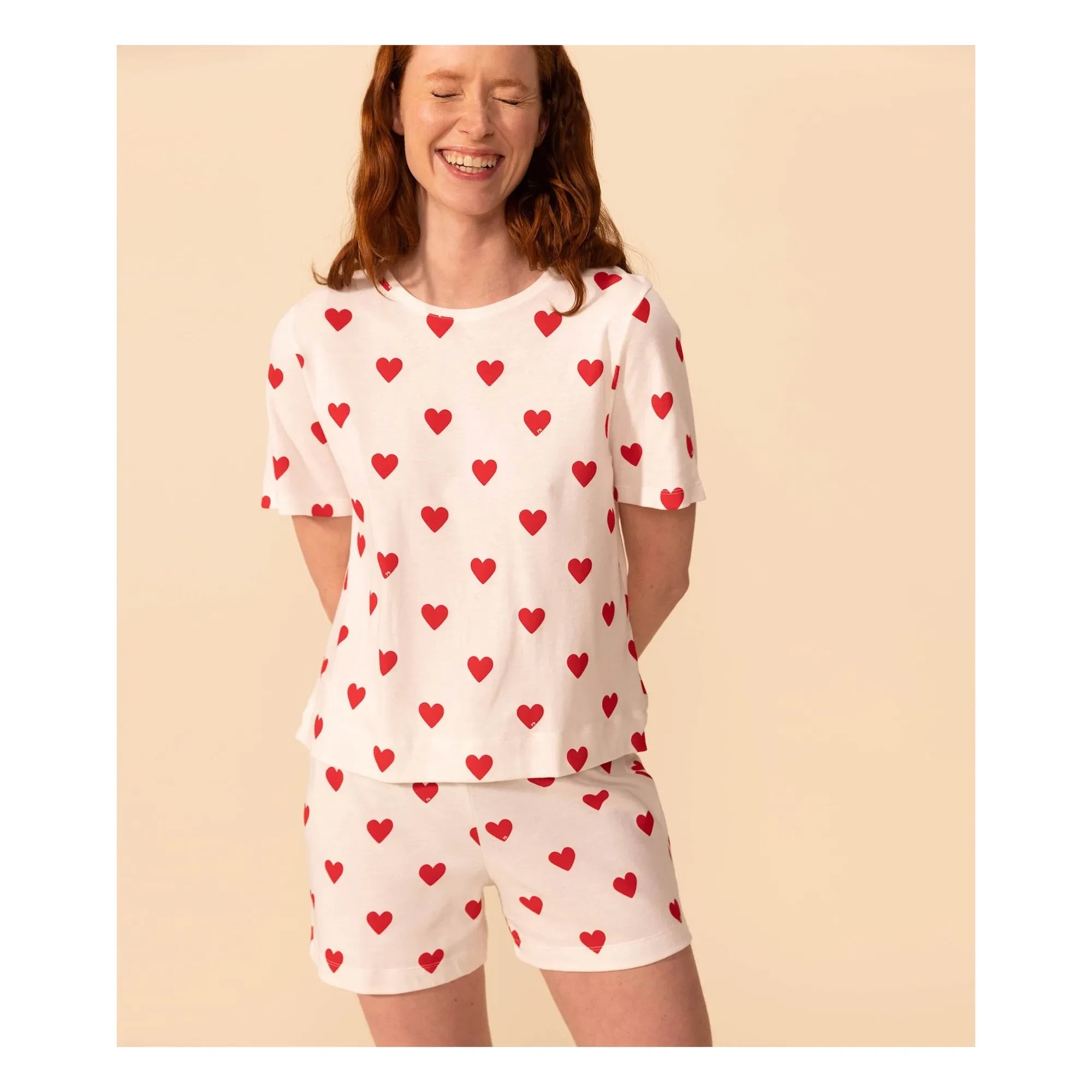 Petit Bateau – Schlafshorts mit Herzchen – Damenkollektion | Weiß