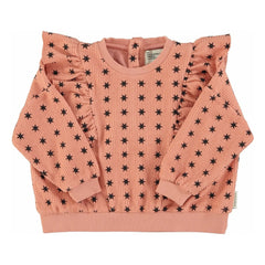Piupiuchick – Gestreiftes Sweatshirt Sterne Bio-Baumwolle | Koralle