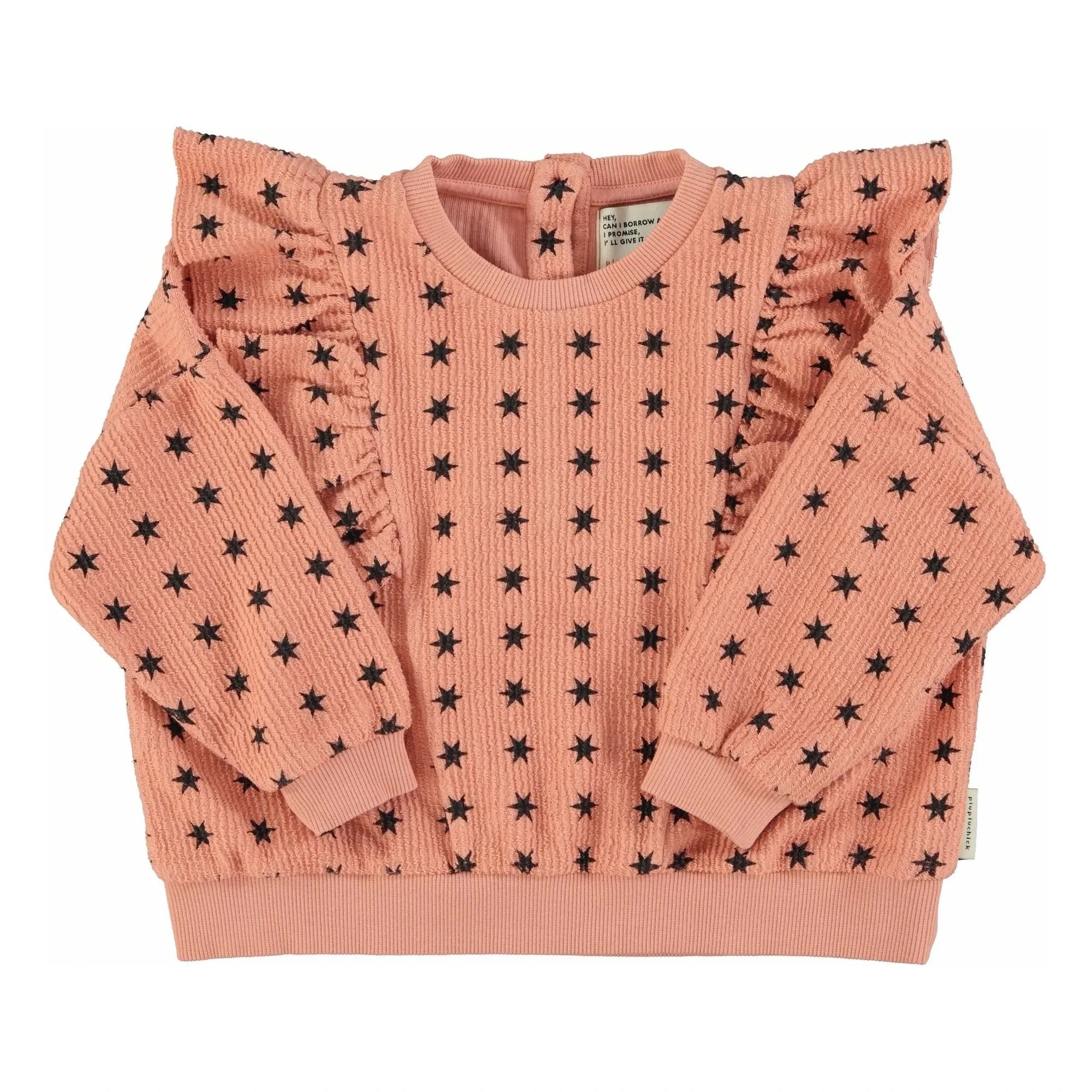 Piupiuchick – Gestreiftes Sweatshirt Sterne Bio-Baumwolle | Koralle