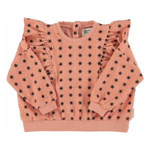 Piupiuchick – Gestreiftes Sweatshirt Sterne Bio-Baumwolle | Koralle