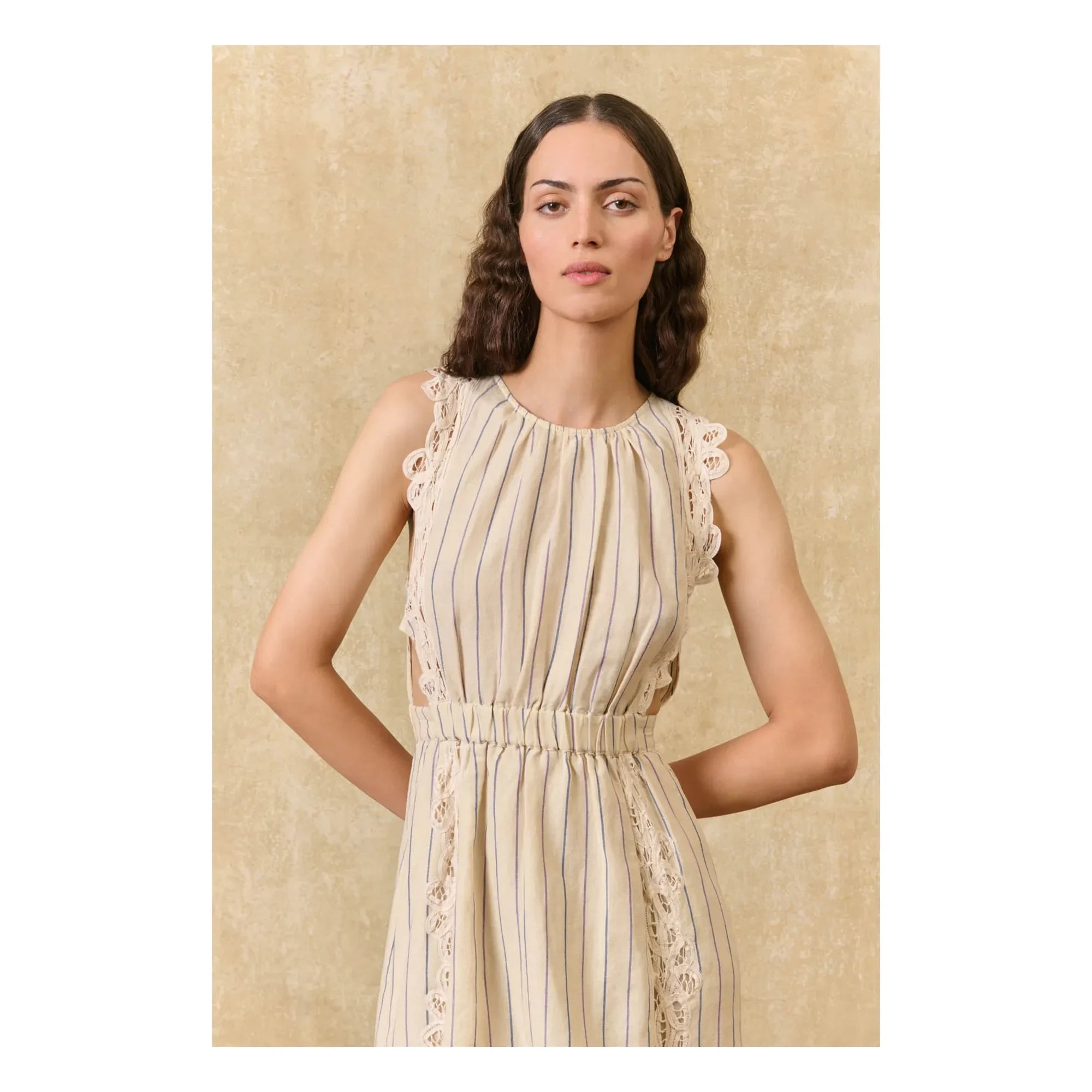 Louise Misha - Ariane Gestreiftes Leinen- und Baumwollkleid | Creme