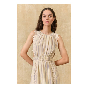 Louise Misha - Ariane Gestreiftes Leinen- und Baumwollkleid | Creme
