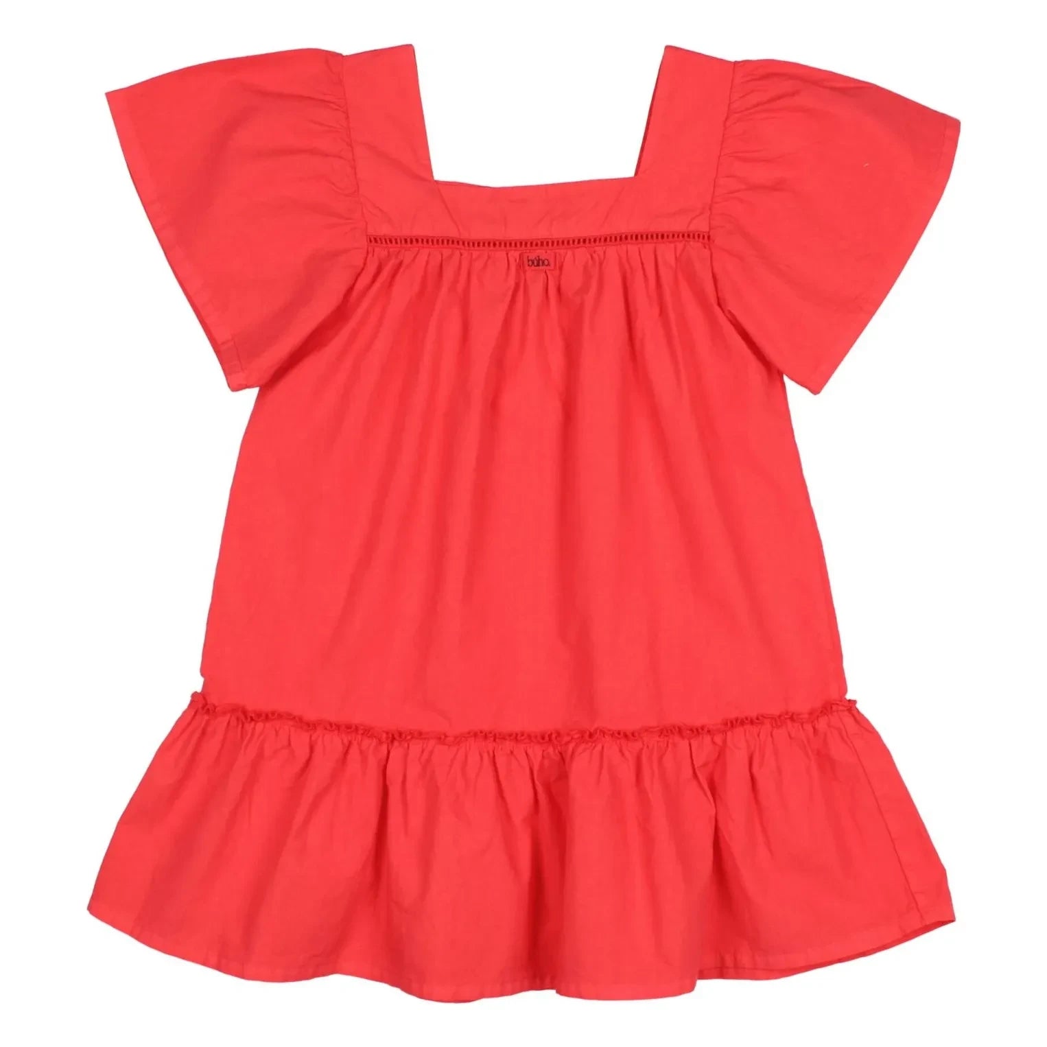 Búho - Rüschenkleid aus Bio-Baumwollpopeline | Rot