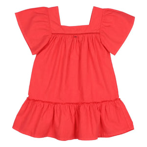 Búho - Rüschenkleid aus Bio-Baumwollpopeline | Rot