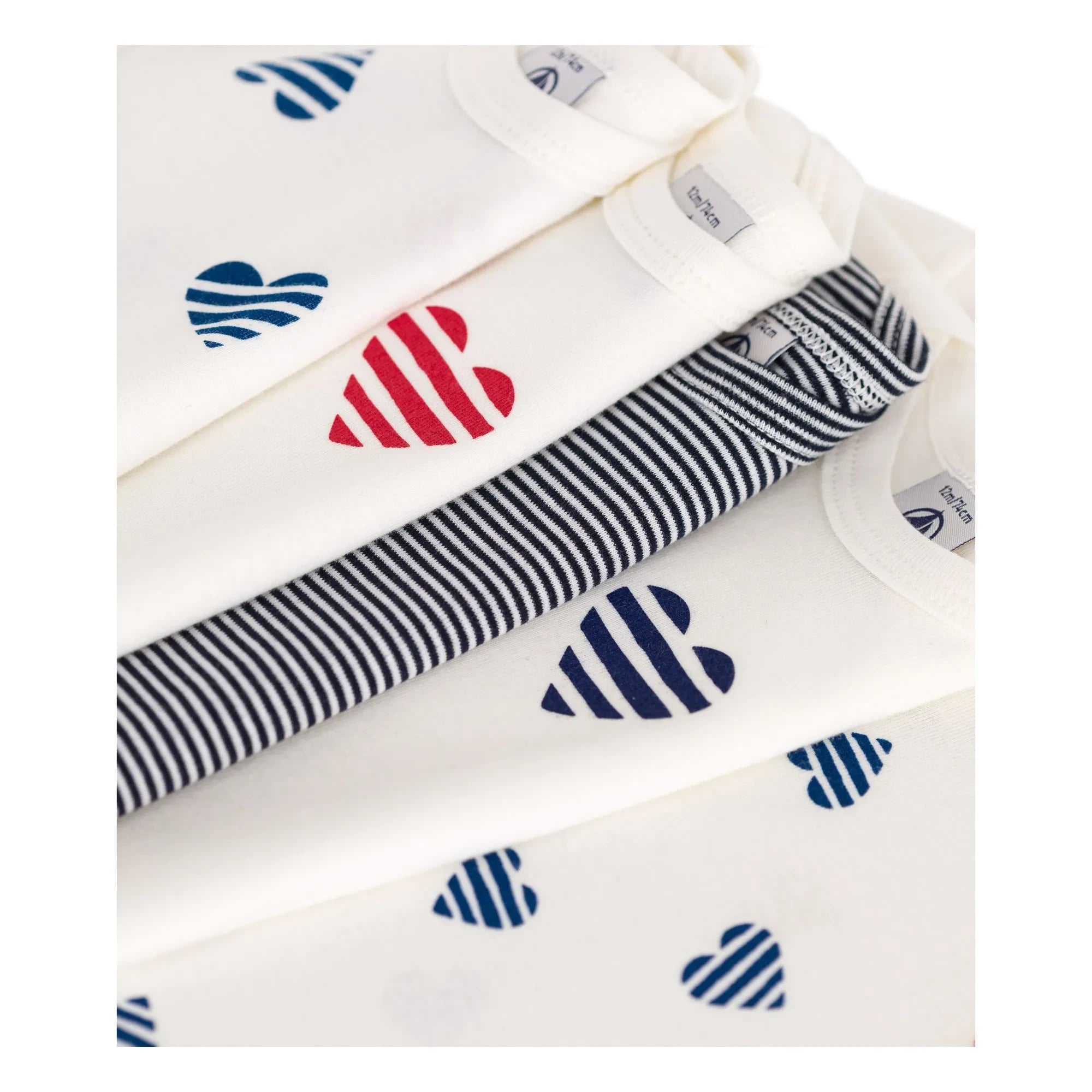 Petit Bateau - 5'li Çizgili Kalp Organik Pamuklu Body Seti | Ecru