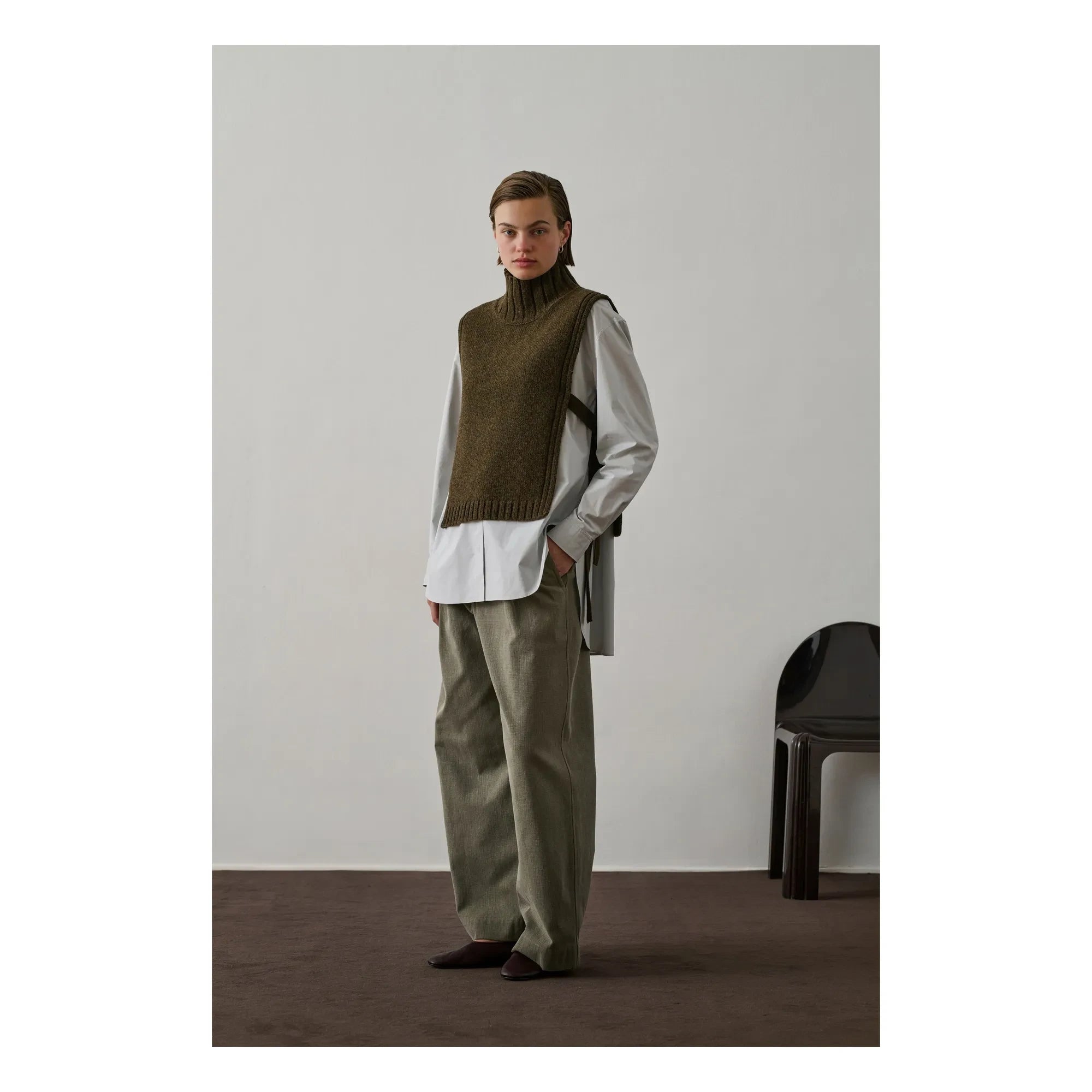 Soeur - Altın Rengi Virgin Wool Kolsuz Kazak | Marled haki
