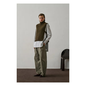 Soeur - Altın Rengi Virgin Wool Kolsuz Kazak | Marled haki