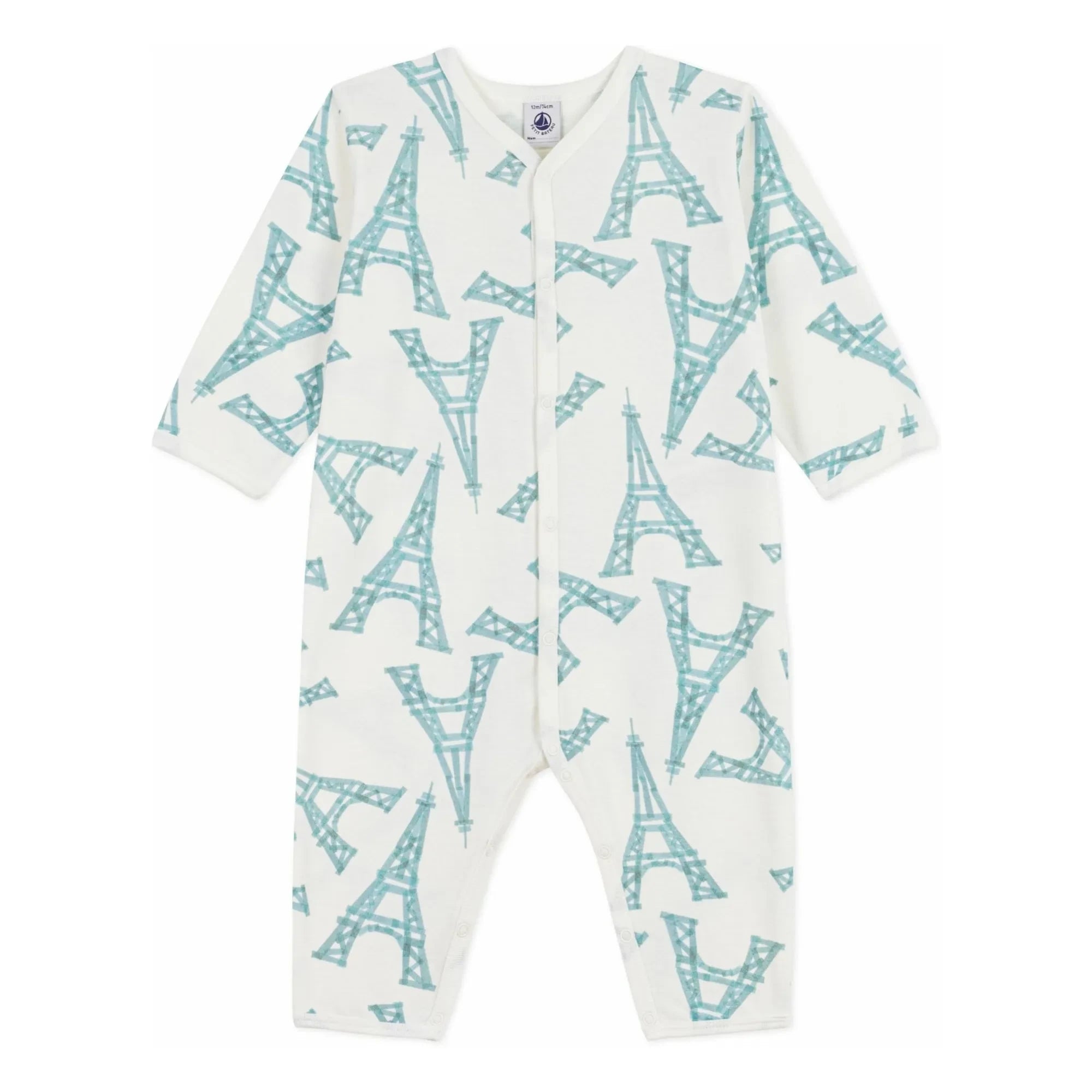 Petit Bateau - Paçasız Pijama İyi Uyuyun Eyfel Kulesi | Beyaz