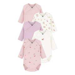 Petit Bateau - 5'li Organik Pamuk Çiçekli Body Seti | Pembe