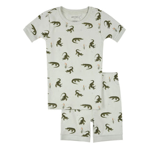 Petit Lem - Organik Pamuklu Crocodiles Kısa Pijama | Yeşil