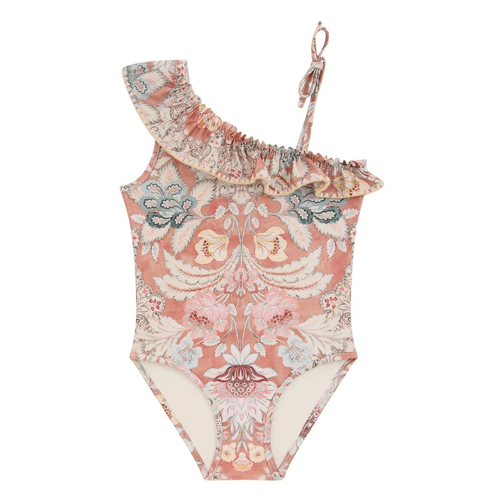 Zimmermann - Daylight Floral Asymmetric Swimsuit | Dusty Pink