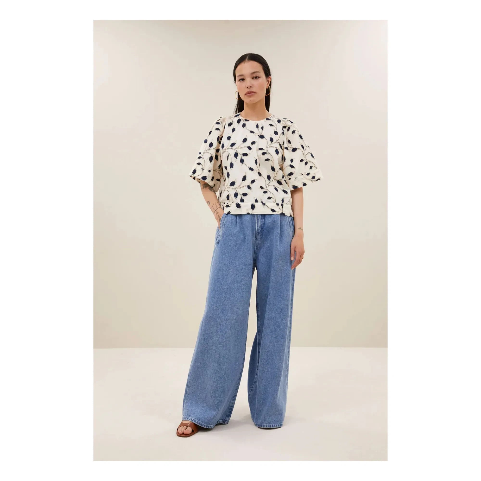 By Bar - Olivia Cotton Botanical Blouse | Midnight blue