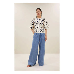 By Bar - Olivia Cotton Botanical Blouse | Midnight blue