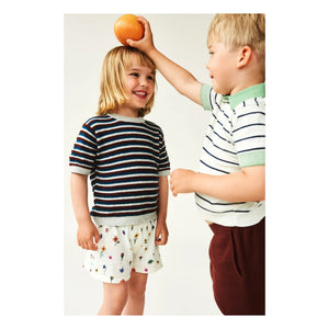 FUB - Çizgili polo yaka tişört Extra Fine Knit Organik Pamuk | Ekru