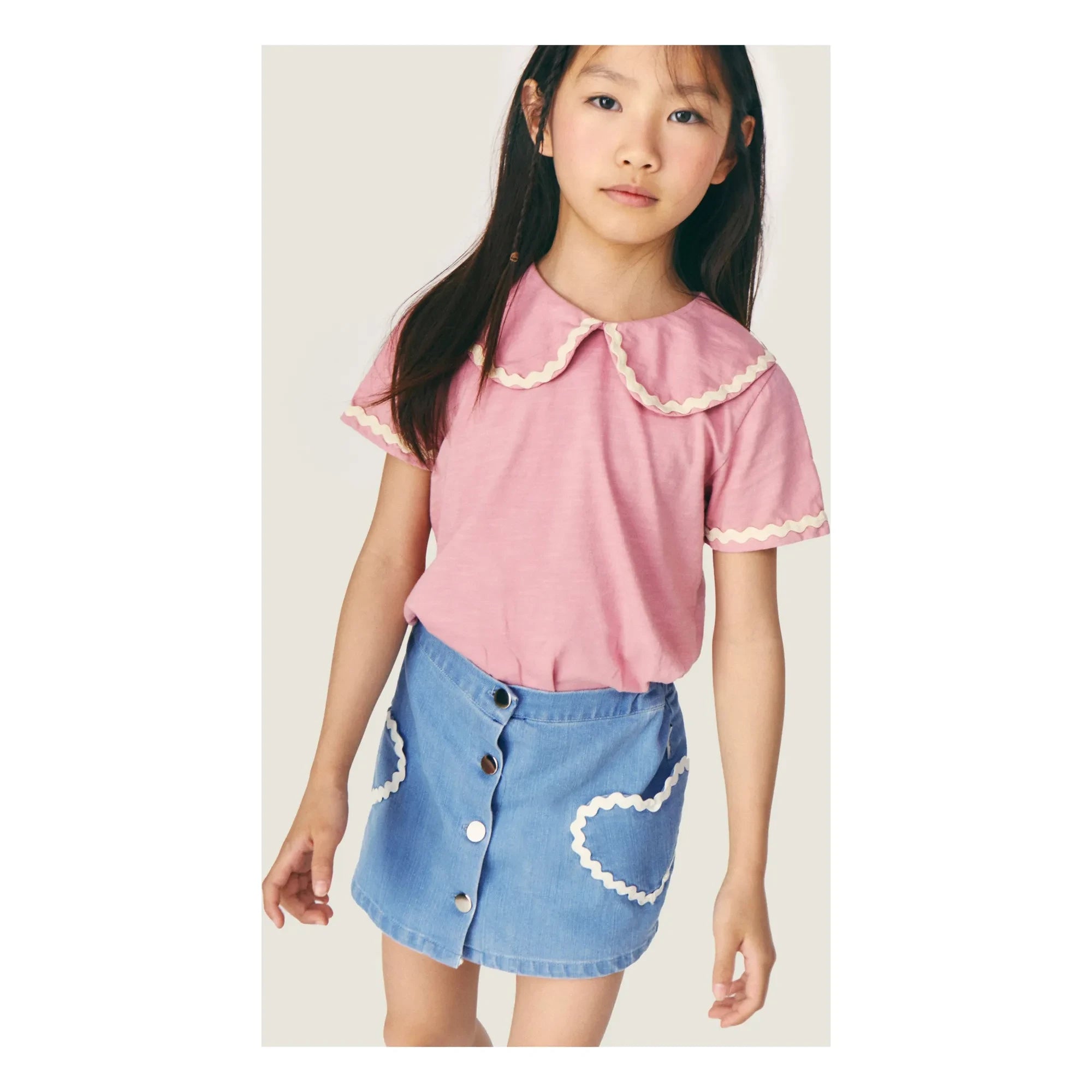 Mipounet - Claudine yakalı Odetta T-shirt Organik pamuk | Pembe