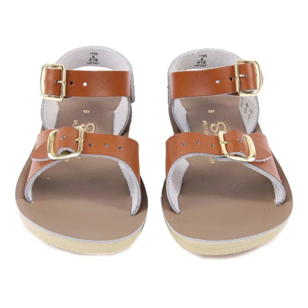 Salt-Water - Surfer Çift Tokalı Deri Su Geçirmez Sandaletler | Camel