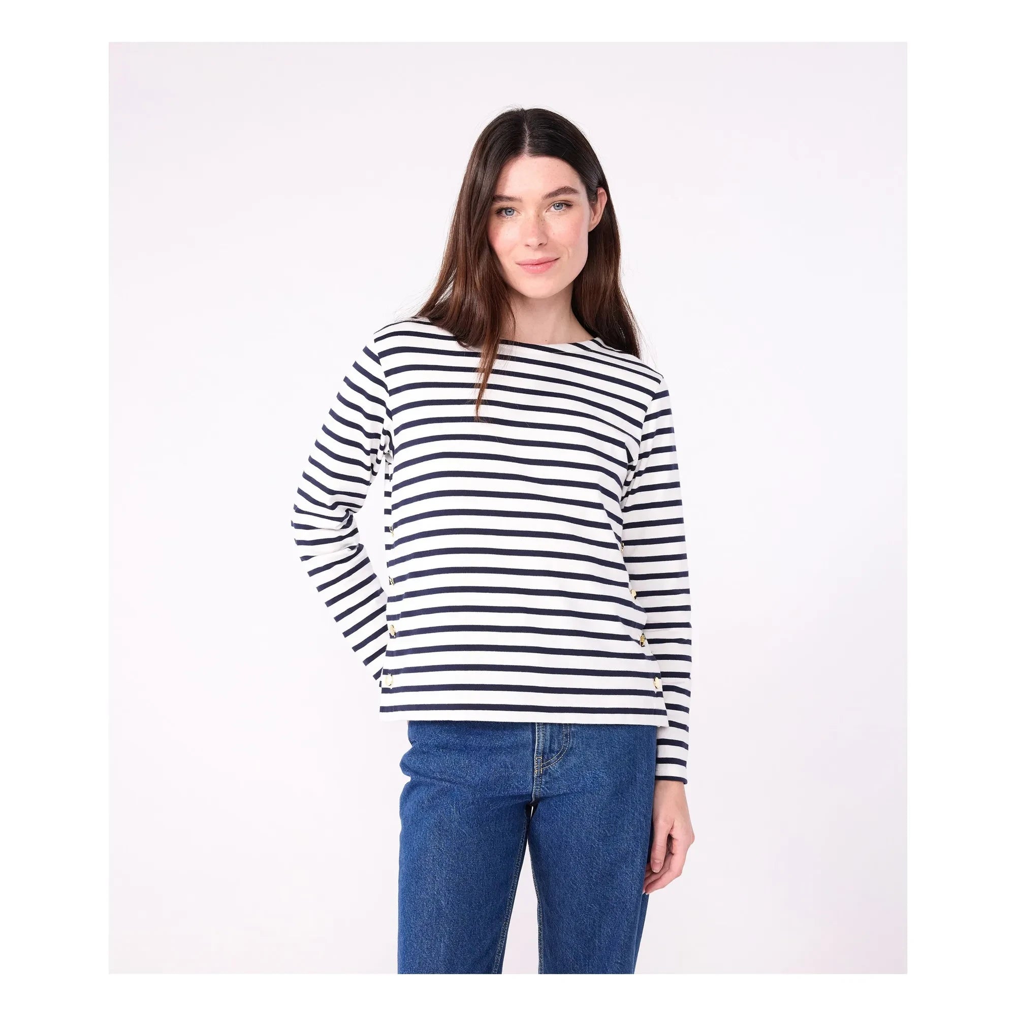 Petit Bateau - Organik Pamuklu Kayık Yaka Marinière | Beyaz
