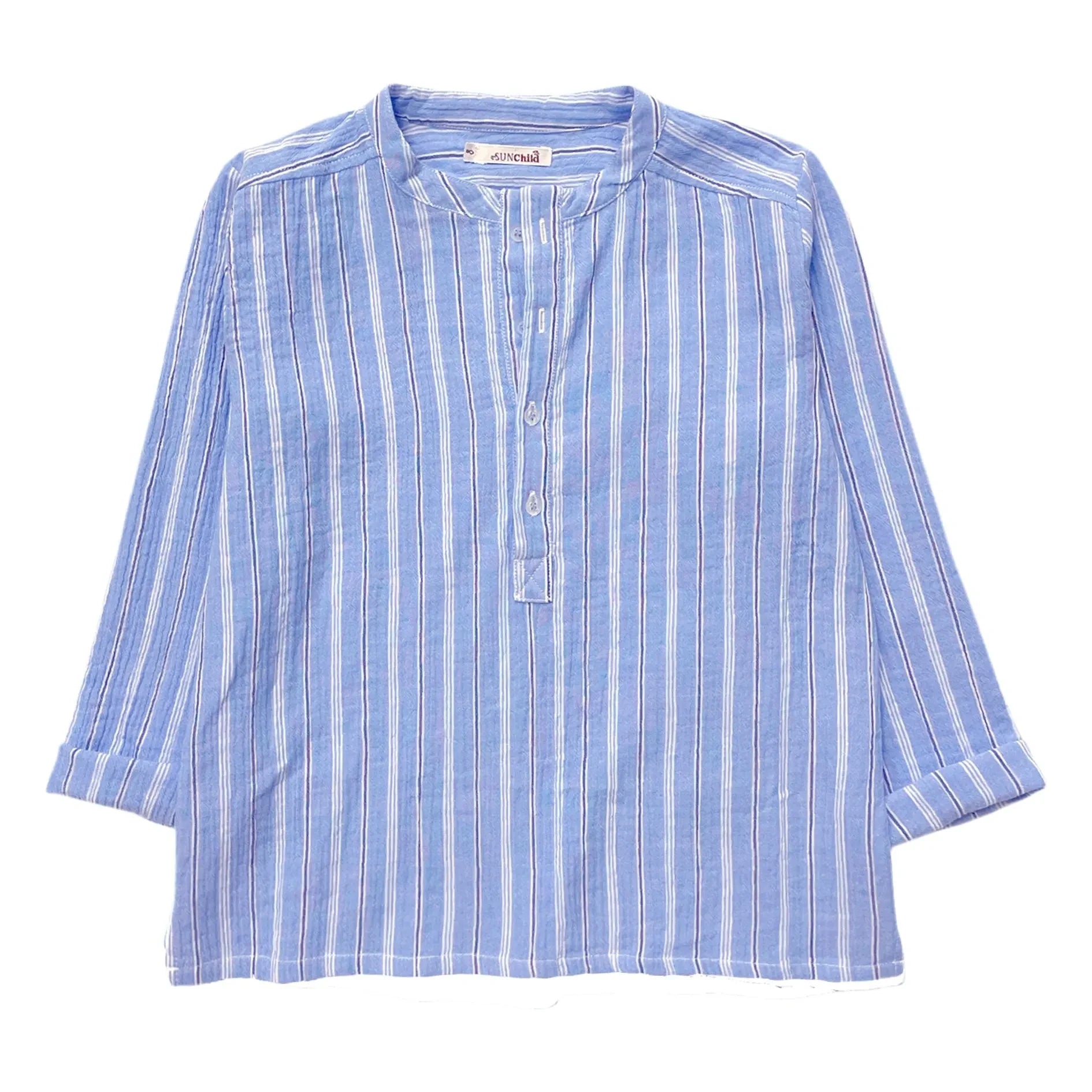 Sunchild - Striped Negril Tunisian collared blouse | Blue