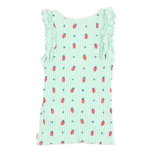 Búho - Ribbed Tank Top Strawberry Ruffles Organic Cotton | Aqua