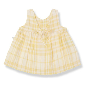 1+ in the family - Aranella Leinen Kariertes Kleid | Gelb