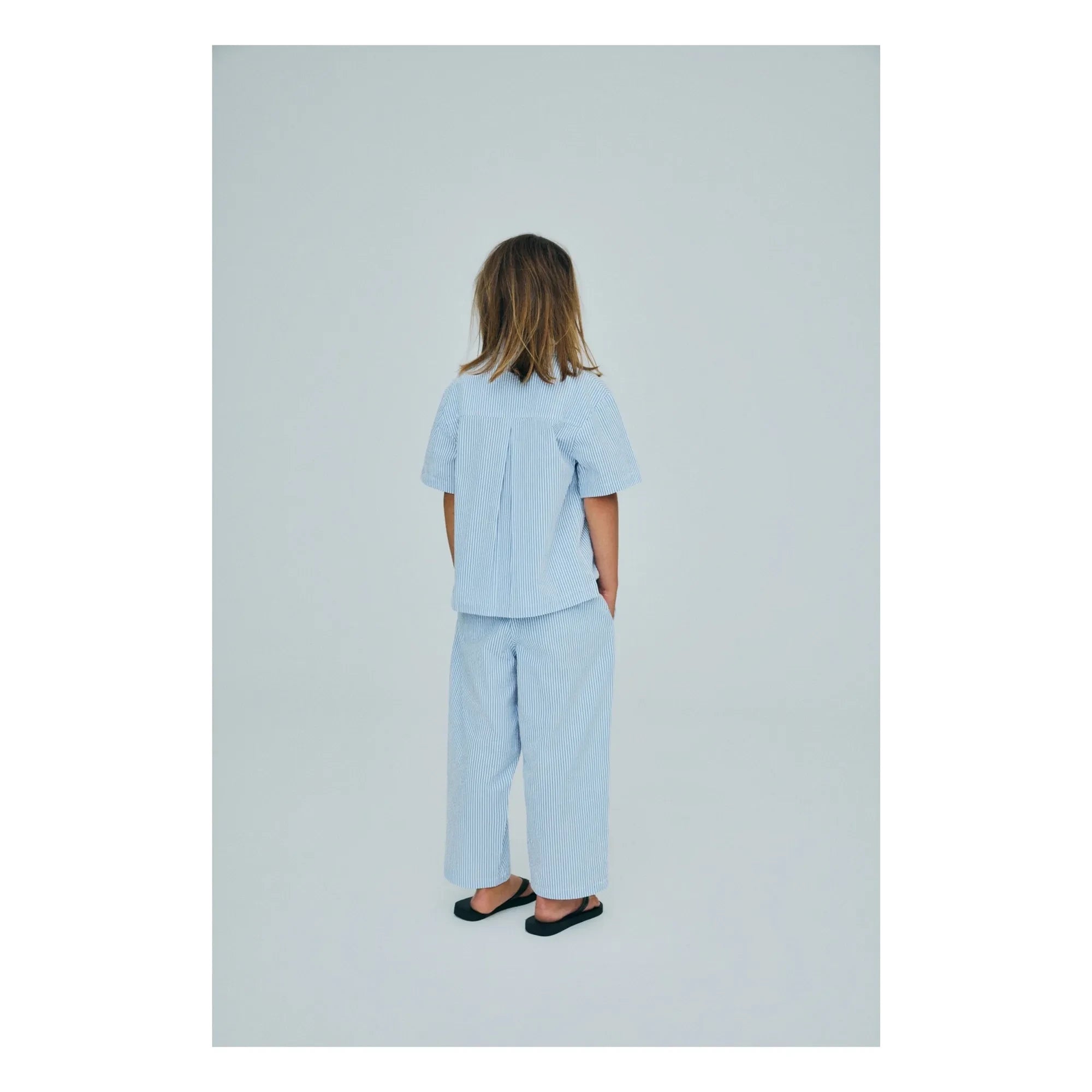 the new society - Badem Striped Seersucker Linen Shirt | Light Blue
