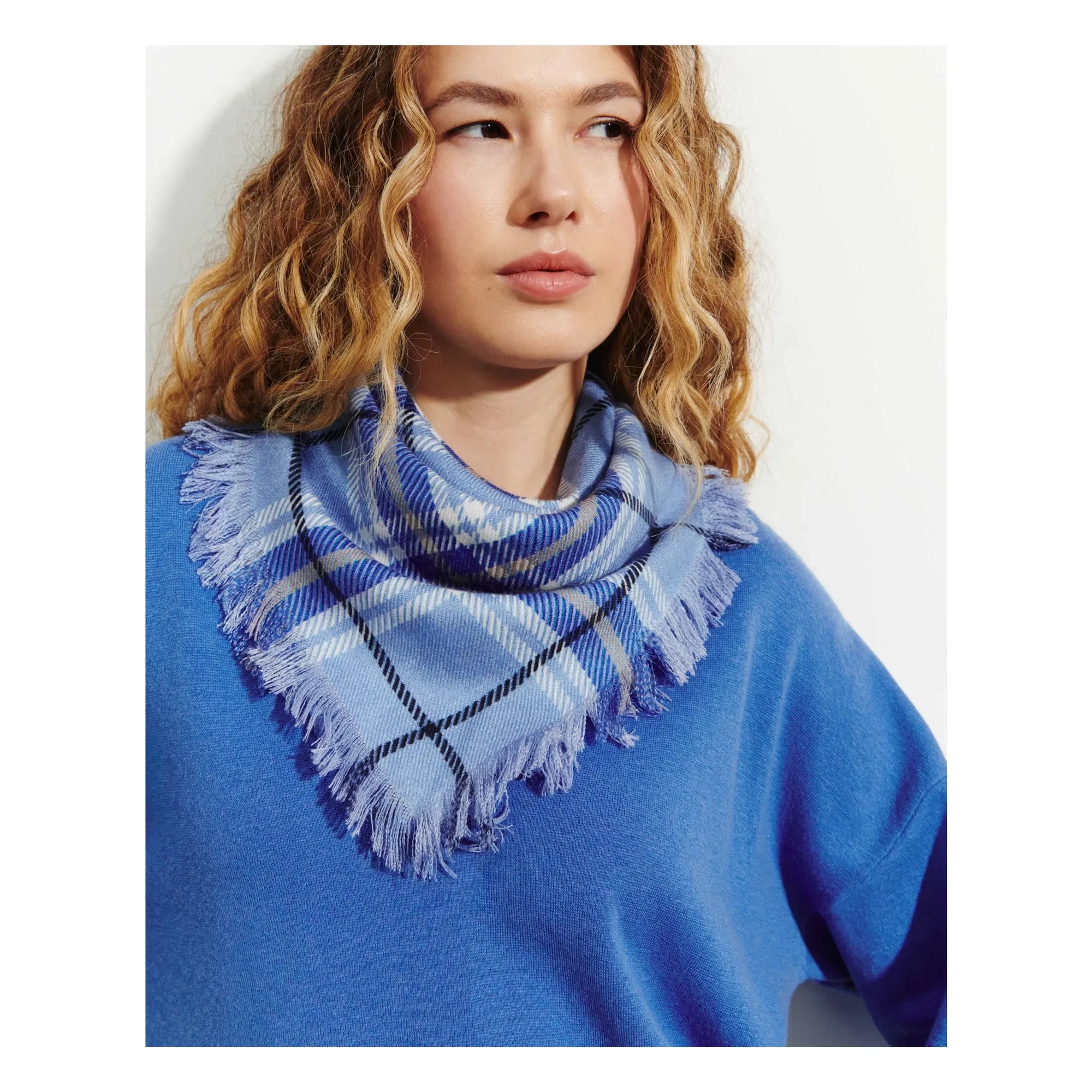 Bompard - Mini Kare Ekose Kaşmir Atkı | Mavi