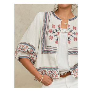 M.A.B.E. - Calista Cotton Embroidered Jacket | Ecru