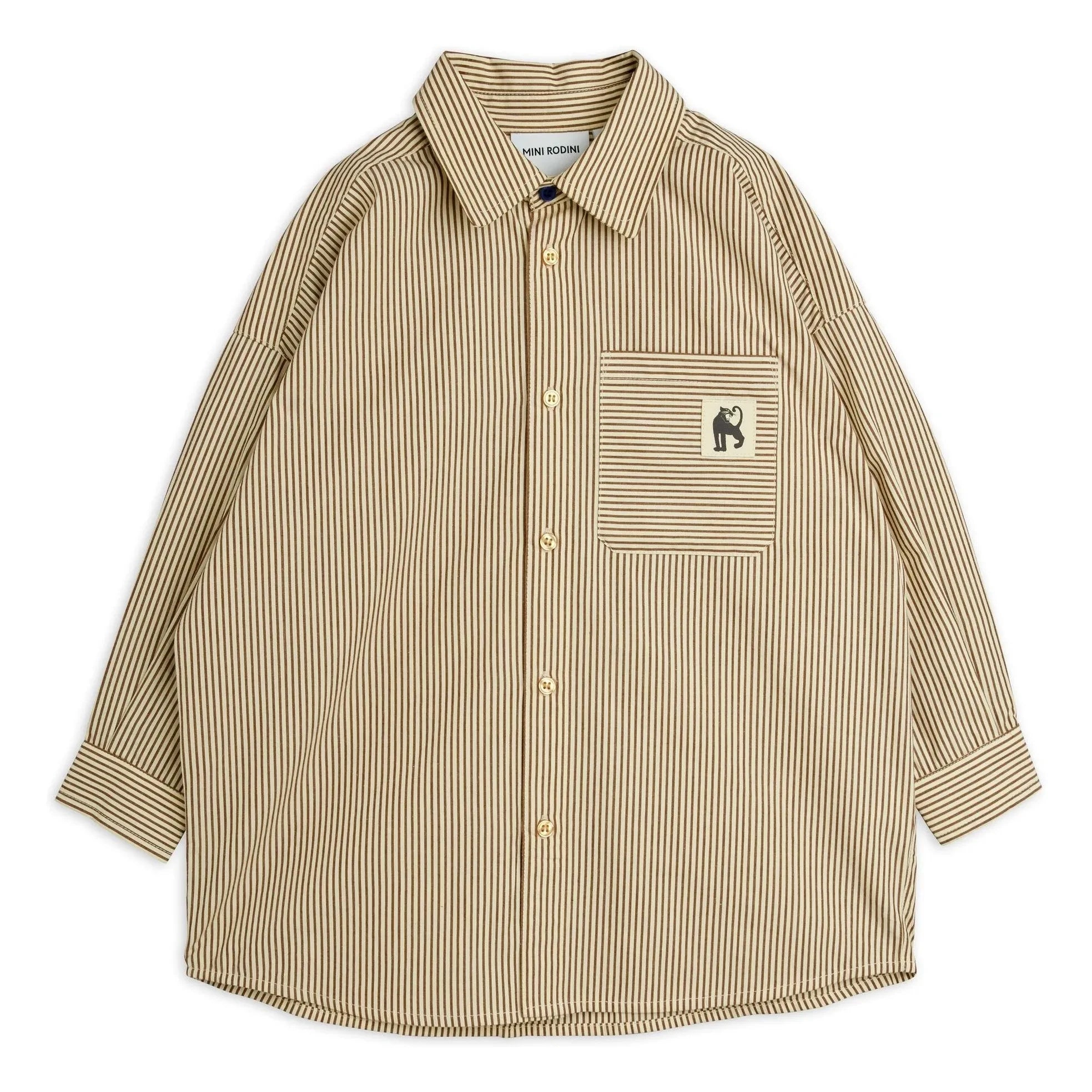 Mini Rodini - Striped Organic Cotton Poplin Shirt | Brown